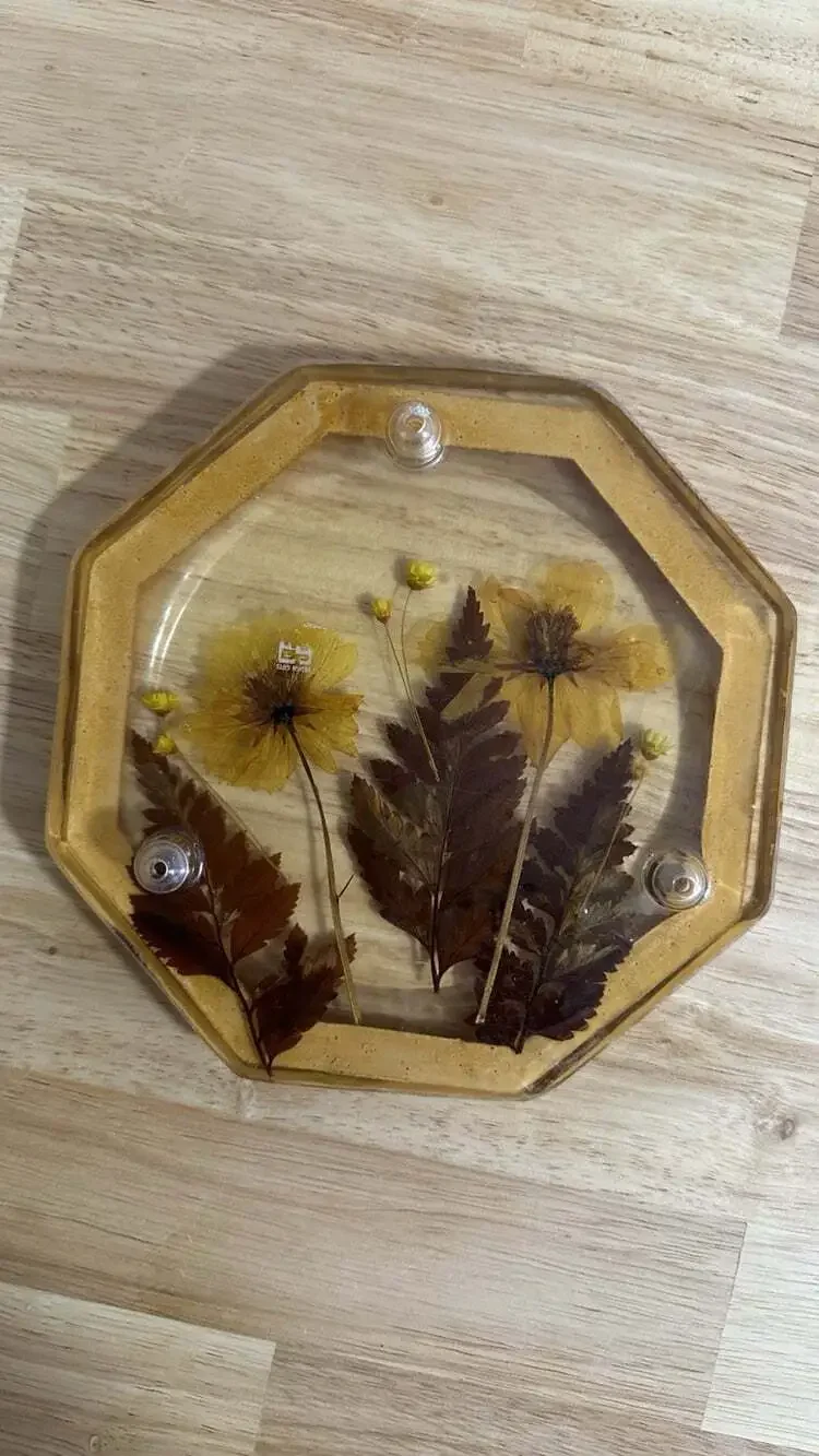 Acrylic Resin Trivet 6-inch Dried Pressed Flower Design